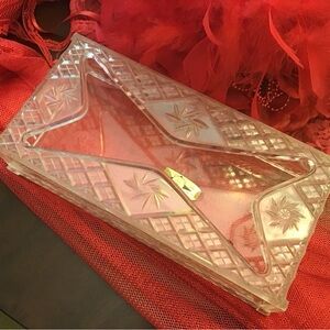 Vintage acrylic lucite Eagle Star Bright Crystal pattern tissue holder.